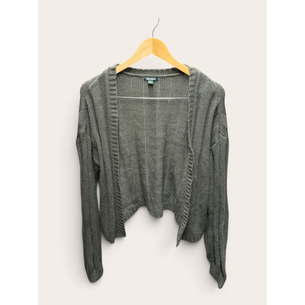 Wild Fable Women Medium Olive Green Ribbed Knit Cropped Open Front Cardigan